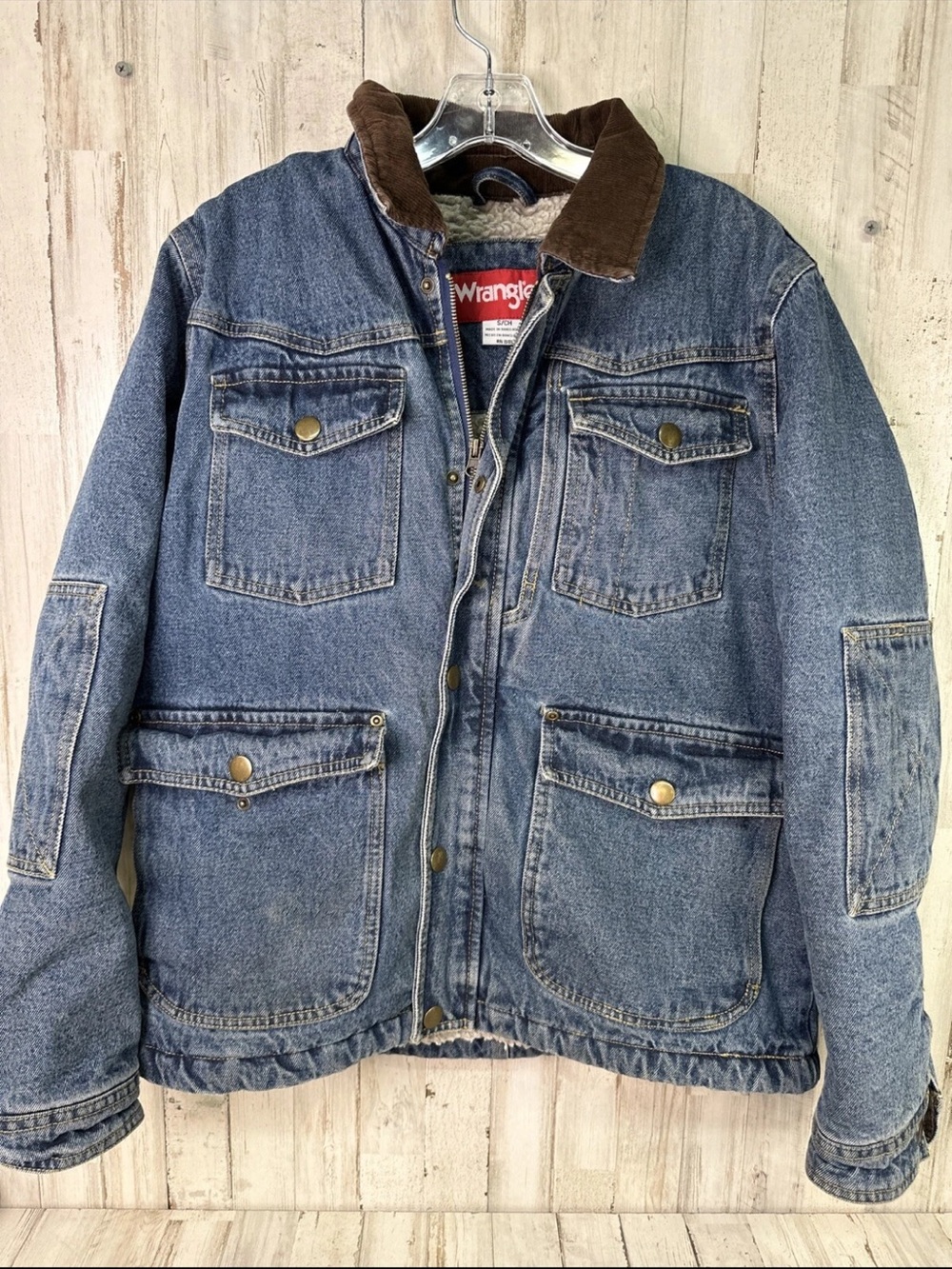 Wrangler Blue Denim Field Jacket with Brown Corduroy Collar